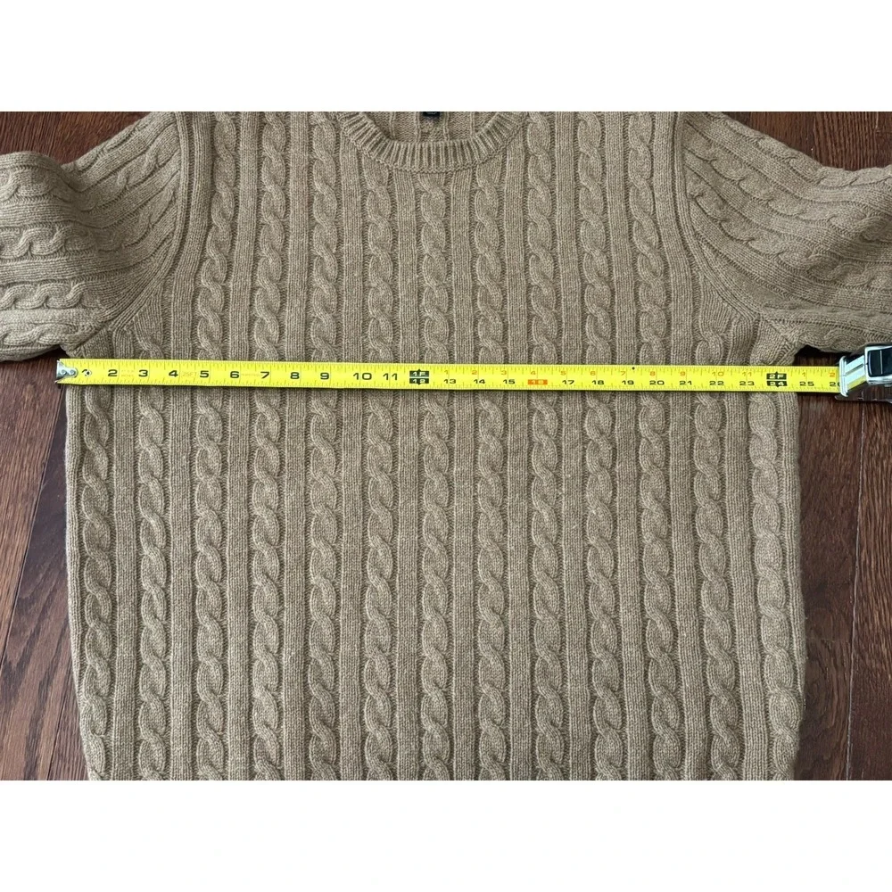 J Crew Handknit Lambswool Sweater Men XL Brown Cable Knit Heavy Fisherman Chunky